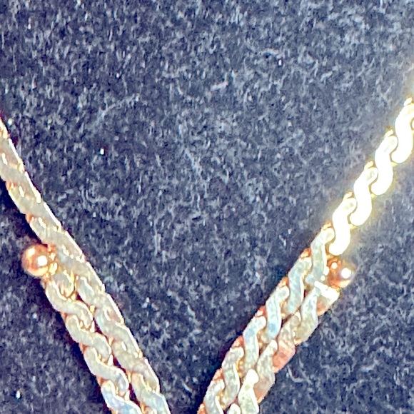 NOS/Vtg: Sellers Sample 14K Gold Plated Tasseled Herringbone style Necklace - Picture 3 of 8